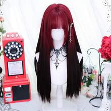 EAVIN GARY Black Mix RED Hair Wig Long Straight Wig With Bangs Lolita Wig Natural Looking Synthetic Heat Resistant Fiber Wig For Daily Party Use (Black Mix RED) - R2/1185 - Xem 3