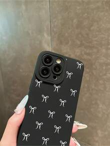 Funda para teléfono Funda para teléfono con diseño de nudo de lazo negro, a prueba de golpes, compatible con funda para phone 16Pro Max, 14/13, 12, 11 Pro Max, XS Max, X, XR, 8, 7, Plus, Mini - Gran regalo para novia, novio o uso personal 1 pieza - Blanco - Ver 4