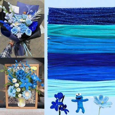 100/300/600 pièces Nettoyeur de tuyau bleu, 6 nettoyeurs de tuyau bleus assortis, nettoyeurs de tuyau pour artisanat de fête, tiges de chenille pour projets d'artisanat DIY