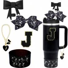 5 piezas de accesorios para taza de 30oz y 40oz, que incluyen tapa con protector de pajita de 10mm, decoración de lazos para pajita, pegatina con letras y cadena con dije, y funda protectora de silicona para la taza