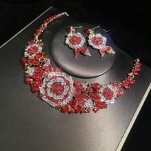 1 Set Elegant Flower Design Earrings & Necklace Jewelry Set, Luxury Women Bridal Wedding Party Accessories