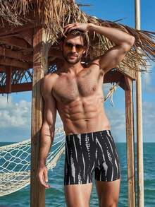 Herren kurze Hose mit Muster, geeignet für Schwimmen, Surfen, Urlaub und Strände, Herren Badeshorts, Hawaii-Stil - Schwarz und Weiss - Übersicht 2