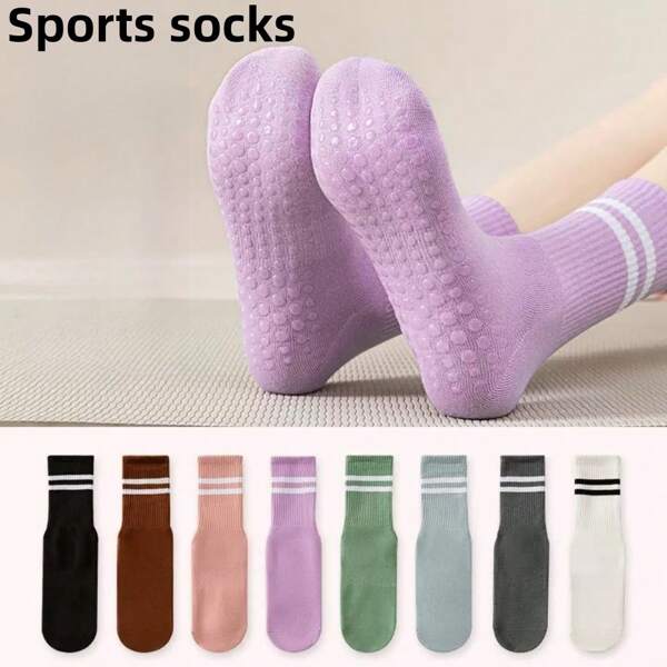 5pcs Men's And Women's Yoga Non-Slip Socks, Sports Fitness Dance Professional Floor Mid-Tube Socks, Indoor Long Socks, Sports Socks, Yoga Socks, Suitable For Daily Wear