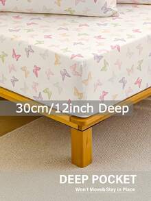 2/3 Piece Soft Fitted Bedsheet Set - Butterfly Pattern Bedsheet Set, Includes 1/2 Pillowcases And 1 Mattress Protector (30cm/12" Deep) - Modern Mattress Cover Or Mattress Pad, Fits All Bed Sizes Including Twin, Full, Queen, King, Single, Double, Also Suitable For School Bedding. - White - View 7