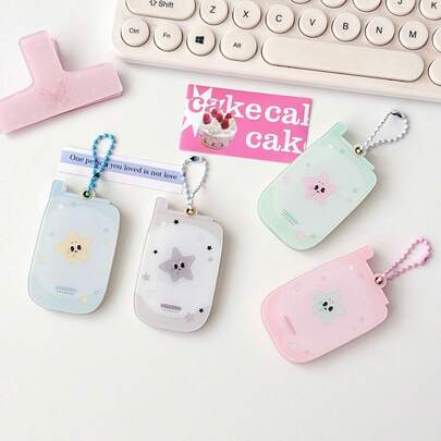 星形手机 1 英寸证件照片磁卡夹，亚克力偶像照片收纳卡盒背包挂钩，公交车/身份证保护套，学校用品，返校