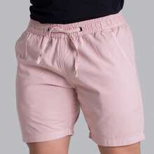 Men's Twill Shorts Simple Casual Fabric Pocket Drawstring Bermuda Shorts - Baby Pink - View 4