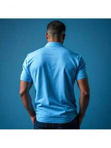 Men's Casual Business Polo Shirt Short Sleeve Top With Buttons And Contrast Collar