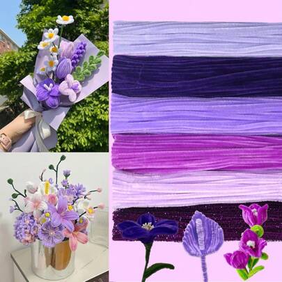 100/300/600pcs Purple Pipe Cleaners, 6 Different Color Purple Pipe Cleaners, Holiday Craft Pipe Cleaners, Chenille Stems For DIY Creative Projects Of Art And Crafts