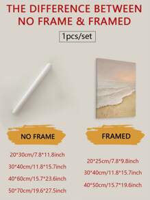 1pc Sunrise Beach Seascape Wall Art, Frameless Canvas Poster, Abstract Wabi-Sabi Style Living Room Decor Hanging Print
