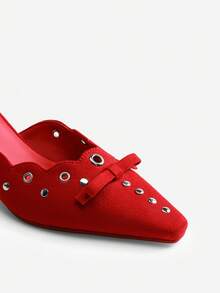 Women's Pointed Toe Kitten Heel Mules Slip-On Bowknot Fashionable Elegant Pumps Party Party Sexy Chic Stiletto Shoes - 紅色 - 查看 7