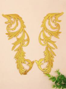 2 pièces Appliqués de fleurs en tissu brodé doré creux avec dos adhésif, accessoires vestimentaires