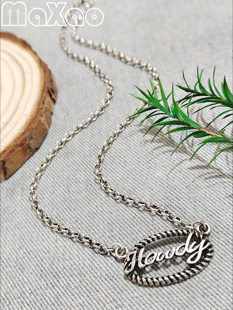 女士复古“HOWDY, Y'ALL”吊坠项链，适合日常佩戴 - YALL復古吊墜的鏈條項鍊 - 查看 5