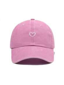 1pc Plain Baseball Cap With Small Heart Embroidery Design - Love - View 1