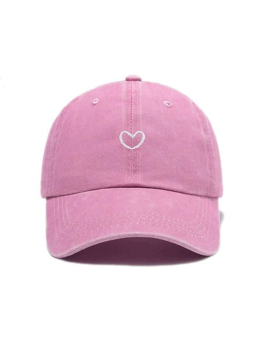1pc Plain Baseball Cap With Small Heart Embroidery Design - Love - View 1