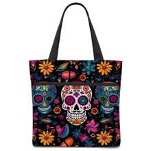 Elegant Travel Bag/Duffel Bag/Yoga Bag/Gym Bag, Skull Flower/Colorful Skull Design, Suitable For Travel, Daily Carry, Fitness, Snow, Camping, Outdoor Activities Holiday Essentials Holiday Travel Essentials Travel Accessories Bag For School School Accessories School Stuff