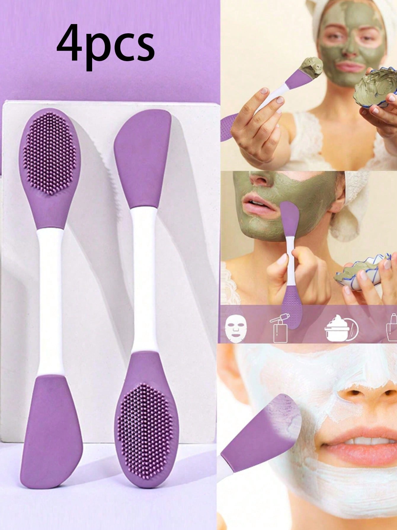 فرشاة وجه سيليكون ذات رأسين للتنظيف والتدليك وتطبي...