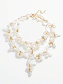 2 piezas Collar de cadena de metal dorado con cuentas de perlas y flecos en capas, adecuado para la playa, uso casual y ocasiones formales, estilo bohemio