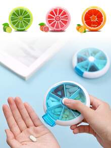 7格旋转水果药盒，7天塑料储物盒，便携式圆形药盒，迷你透明旋转密封药盒 - 彩色 - 查看 5