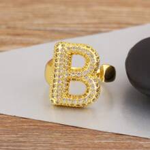 1 anel de cobre banhado a ouro 18K com zircônia branca, joia elegante para mulheres, presente de Dia dos Namorados