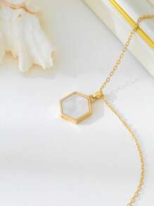 1pc Casual Minimalist Women Acrylic Inlaid Geometric Hexagon Outline Pendant Necklace, Everyday Wear