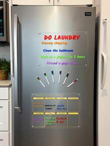 一套磁性金色亚克力书写板，冰箱贴展示板，可重复书写周/月日历磁性白板，膳食计划板，金色线条磁性留言板（含6支磁性白板笔）