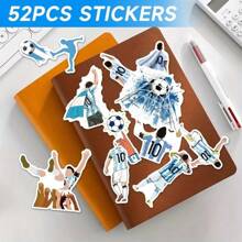50 piezas Pegatinas con diseño de fútbol azul en estilo de dibujos animados, pegatinas de PVC reutilizables para botellas de agua, equipaje, portátiles | Diseños dinámicos de jugadores de fútbol, accesorios de fútbol
