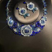 1 Set Elegant Flower Design Earrings & Necklace Jewelry Set, Luxury Women Bridal Wedding Party Accessories