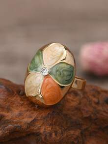 1pc Bohemian Enamel Flower Open Ring - Multicolor - View 8