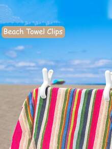 8pcs/Extra Large Beach Towel Clips , 3.74inch Towel Clips For Beach Chairs Cruise Heavy Duty, Towel Holder Clips For Clothes Pool Boat, 2 Colors Khaki And Blue - Multicolor - View 9