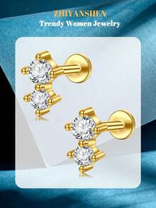 Bông tai đinh tán không ren phẳng bằng thép không gỉ, đinh tán mũi đẩy CZ, sụn tragus, xoắn ốc, vành tai, môi, lỗ mũi, đồ trang sức xỏ khuyên Medusa không gây dị ứng 6mm 8mm 20G - Đinh chốt đẩy - Xem 22