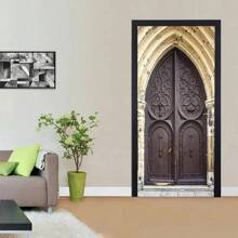 Traditional Style Building Door Stickers Wooden Door Vinyl PVC Waterproof Self-Adhesive Wallpaper Home Decoration Interior Door Stickers Wall Decor Room Decor Personalised Stickers