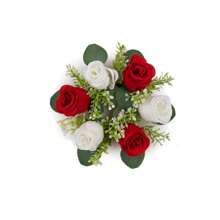 1 pièce Composition florale de centre de table de mariage - Couronne de fleurs artificielles roses avec bougie, couronne de printemps/été pour porte d'entrée, cérémonie - Bougeoir de fleurs artificielles feuilles, couronne florale en soie rose avec support de bougie, petites fleurs en plastique pour décoration de mariage, bouquet de mariée, décoration de centre de table, jardin, cour, mariage, anniversaire, douche, décoration de chambre esthétique, salle de classe, bureau, balcon, centre commercial, Saint-Valentin, cadeau