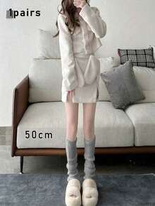 1 双女士纯色竖条纹保暖装饰可爱腿套，适合春秋冬季秋季配饰