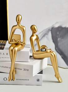 1pc Creative Art Mini Golden Man Decorative Figurine, Modern Minimalist High-End Luxurious Style, Suitable For Home Living Room Entrance Bookshelf Cabinet TV Stand Decor, Office Desk Decoration, Company Hotel Store Window Display, Holiday Gift, Photo Prop