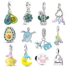 1 pieza Artículo de moda Pulsera con dijes de aguacate verde, cactus, trébol de la suerte, estrella y luna, cuentas, accesorios DIY, adecuado para pulsera, collar, joyería DIY, regalo para el Día de la Madre, Día de San Valentín u otras ocasiones