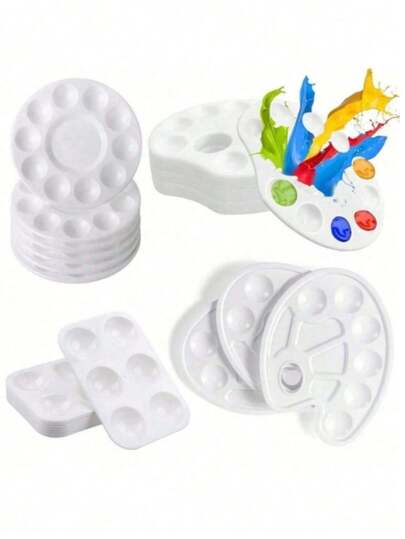 8件套白色塑料颜料调色盘，水彩调色盘，绘画托盘，适用于绘画聚会、DIY手工和艺术绘画