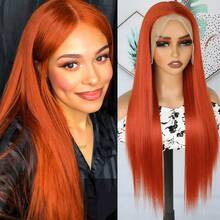 13X6 Platinum White Synthetic Lace Front Wigs 28 Inch Pre Plucked Long Straight Hair Wigs Glueless White Wigs Heat Resistant Fiber Hair Natural Halloween Wigs Platinum Blonde Lace Front Wigs For Women For Daily Christmas Party Cosplay Use - Red Orange - 查看 3