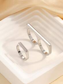 Conjunto de 2 anéis de dedo minimalistas e elegantes de aço inoxidável, dourados e prateados, adequados para uso diário feminino ou presente