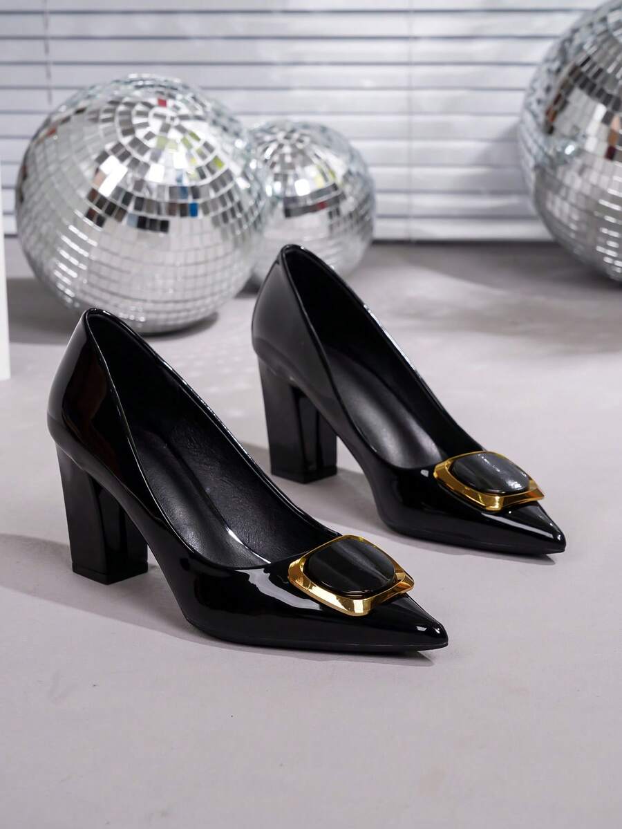 Women's Plus Size Fashion Green Pointed Toe Decor Solid Color Comfortable Chunky High Heel Shoes, Autumn/Winter