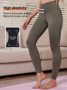 Women's Cross Yoga High Waist Sports Leggings, V-Waist Sports Outdoor Leggings, High Elasticity Cross Waist Sports Leggings, Anti Roll Hip Enhancement, Breathable Quick Drying Sports Leggings, Wide Waist Sports Leggings, Gym, Spring And Summer Seasons - 綠色 - 查看 2