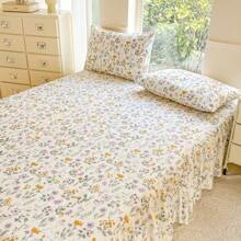 3pcs/Set Minimalist Digital Print Soft & Comfortable Bedding Set, 1 Fitted Sheet + 2 Pillowcases (No Comforter), Romantic Ruffled Elegant & Cozy Bedding Suit For Bedroom, Guest Room, King/Queen/Twin Size, Breathable, All Season, Machine Washable, Elastic Corner Design