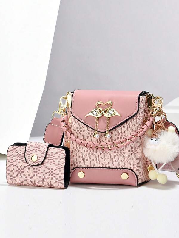 2 Peças Conjunto de Bolsas Miniatura para Celular - Bolsas de Ombro e Transversal com Estampa da Moda