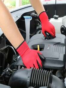 1/5/10 双多用途工作手套，橡胶涂层防滑，4.7 英寸 X 9.4 英寸，红色和黑色，适用于园艺和机械工作，园艺防护装备，抗撕裂透气内衬 - 彩色 - 查看 3