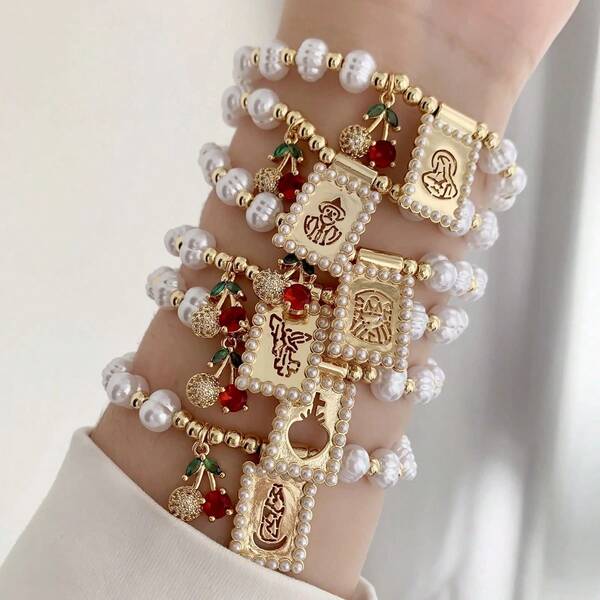 1 Stück, Charme Mini Kirsche Armband feines Design Heiliger Jesus Jungfrau Maria Armband für den täglichen Gebrauch, asymmetrisches Perlenarmband