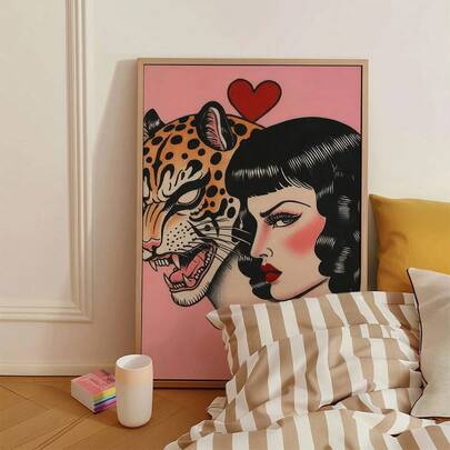1pc Traditional American-Style Embroidered Glitter Painting, Depicting Two Women's Faces, Suitable As Decorative Art For Living Room, Bedroom And Bathroom, Frame Not Included
