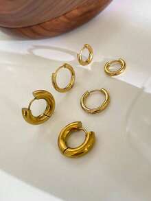 6 件时尚不锈钢镀金 2.5 毫米和 5 毫米厚小圆圈耳环 适合女士男士耳扣礼物