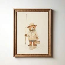 1 pieza Cuadro de arte de pared de oso de peluche de pesca, impresión de oso de peluche en lienzo para decoración de guardería, póster de pesca, decoración de habitación para niños o dormitorio, regalo para ella, sin marco o con marco
