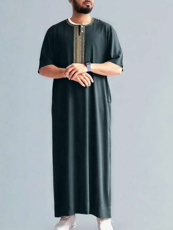 Kaftán estilo vintage de Oriente Medio para hombres con bolsillos laterales, túnica larga bordada islámica árabe de Dubái