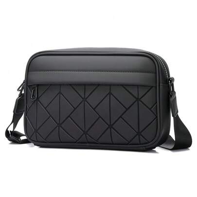 1pc Rhombus Pattern Shiny Black Matte PU Waterproof Reflective Zipper Closure Casual Crossbody Messenger Bag For Young Men Graduation School Supplies Pouch Waterproof Backpack