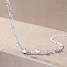 Pulseiras de Prata 925 com Contas de Estrela de Luxo para Mulheres, Pulseira Ajustável de Designer Original com Camadas Duplas, Joia de Festa